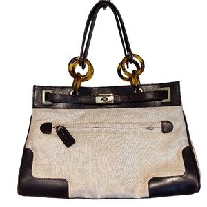 Hunter Tortoise Shell Ring Handle Canvas & Leather Shoulder Bag Tote